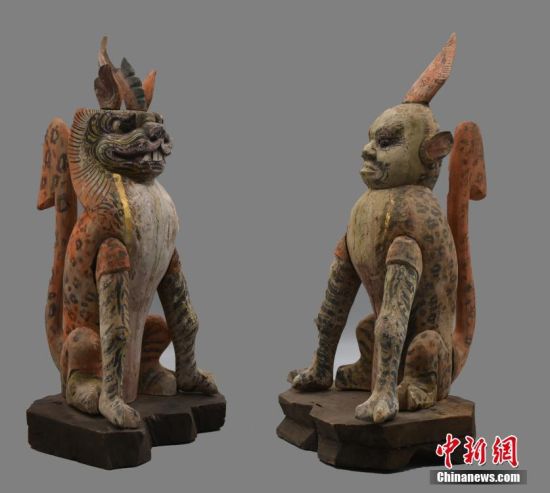 圖為慕容智墓出土鎮(zhèn)墓獸。 中新社發(fā) 甘肅省文物局 供圖