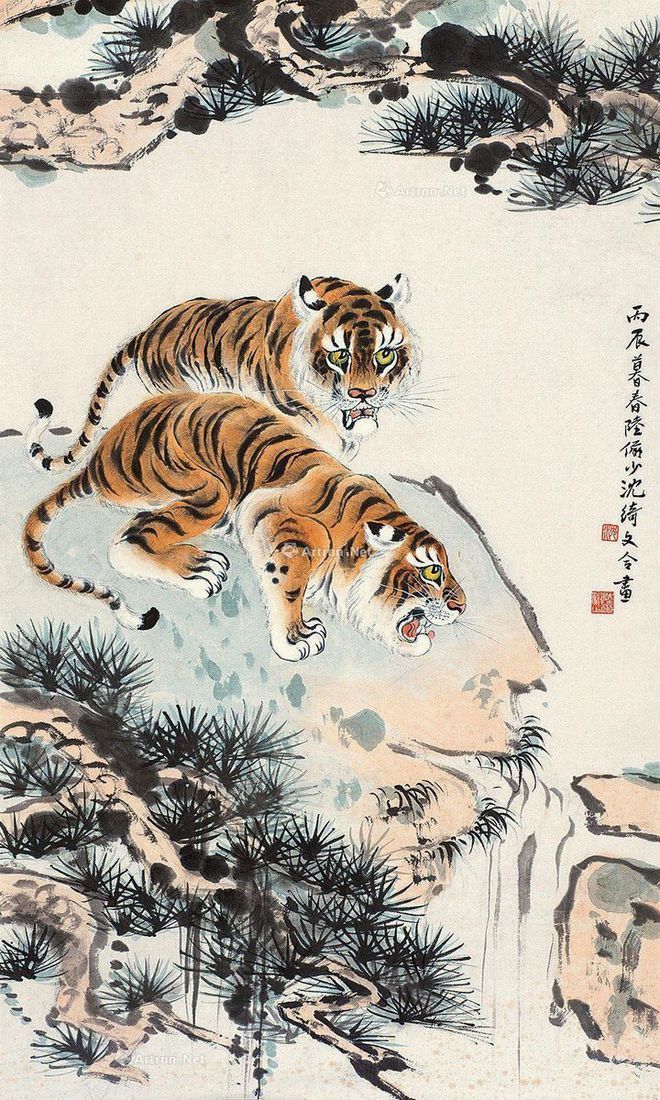 圖：陸儼少、沈綺文合畫《雙虎圖》