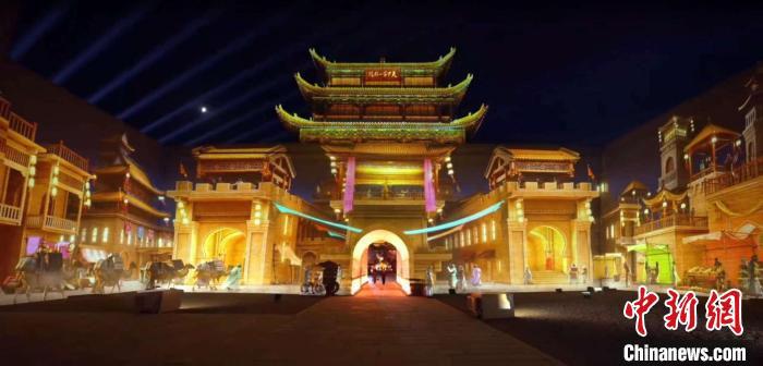 2024年7月15日，甘肅嘉峪關(guān)開啟“夜游”模式。圖為夜游燈光劇《天下嘉峪關(guān)》光影效果。(甘肅嘉峪關(guān)關(guān)城景區(qū)供圖)